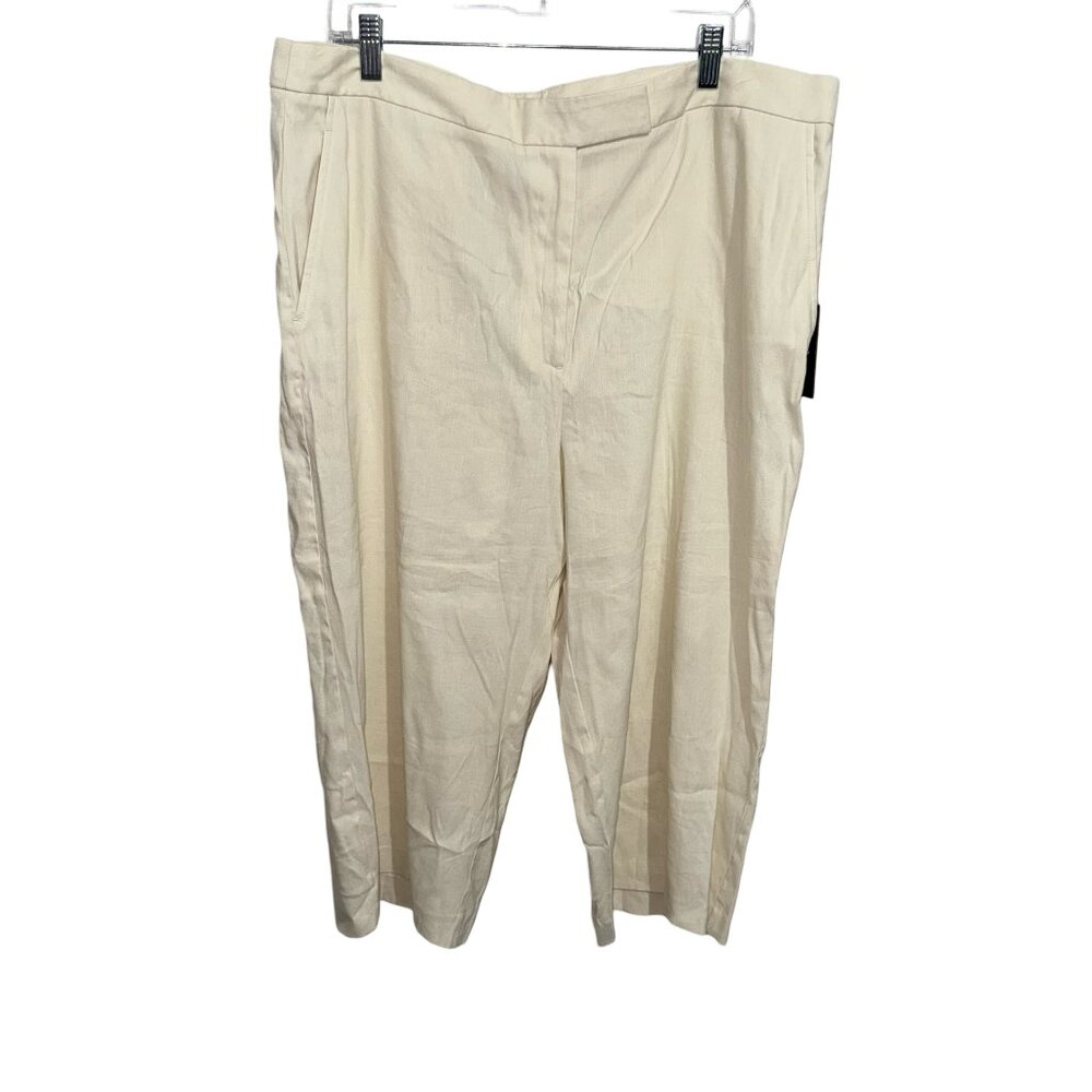 DKNY Women's Beige Linen Blend Wide Leg Pants Sz 16 NWT